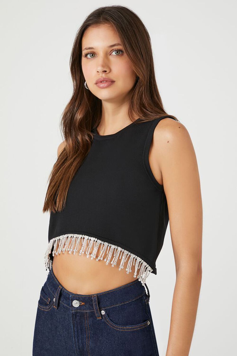 Sweater-Knit Rhinestone Crop Top